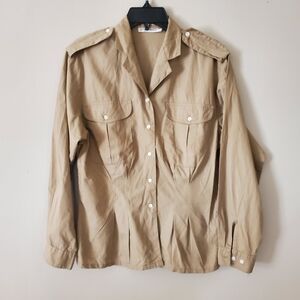 Y2K Club Monaco Cotton Military Style Peplum Tailor Button Down Top Size Medium